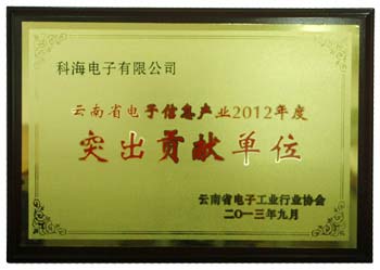 星空体育电子云南省电子信息产业2012年度“突出贡献单位”